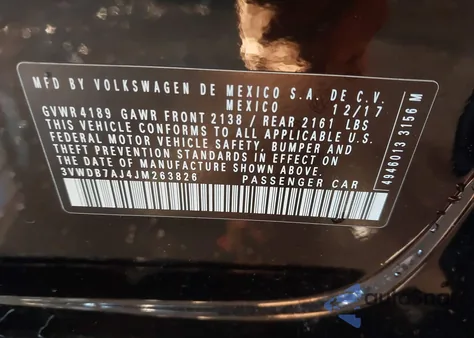 2018 Volkswagen Jetta 1.4T Se/1.4T Wolfsburg Edition z USA, uszkodzony, nr VIN 3VWDB7AJ4JM263826